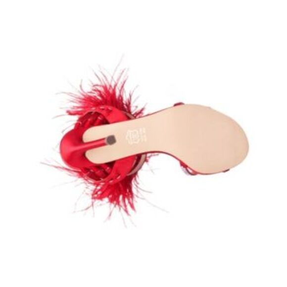 NINA Womens Red Feather Dalva Round Toe Stiletto Buckle Dress Heeled Sandal 5 M - Picture 4 of 4